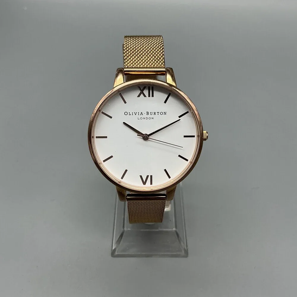 OLIVIA BURTON Rose Gold Mesh Bracelet Watch with White Dial